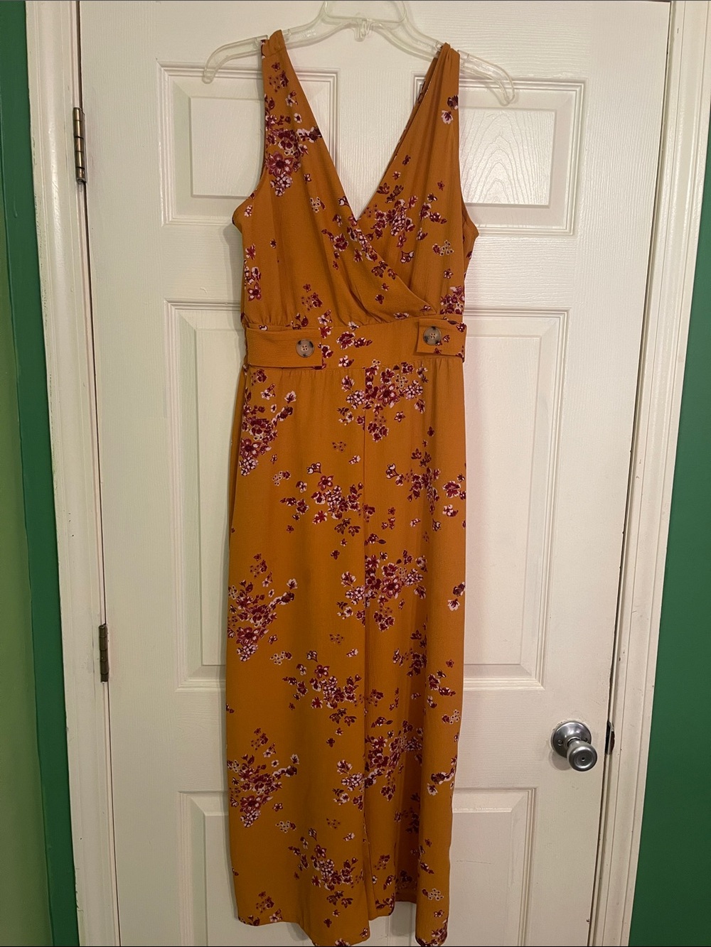 Xhilaration Mustard Floral V-Neck Maxi Dress
